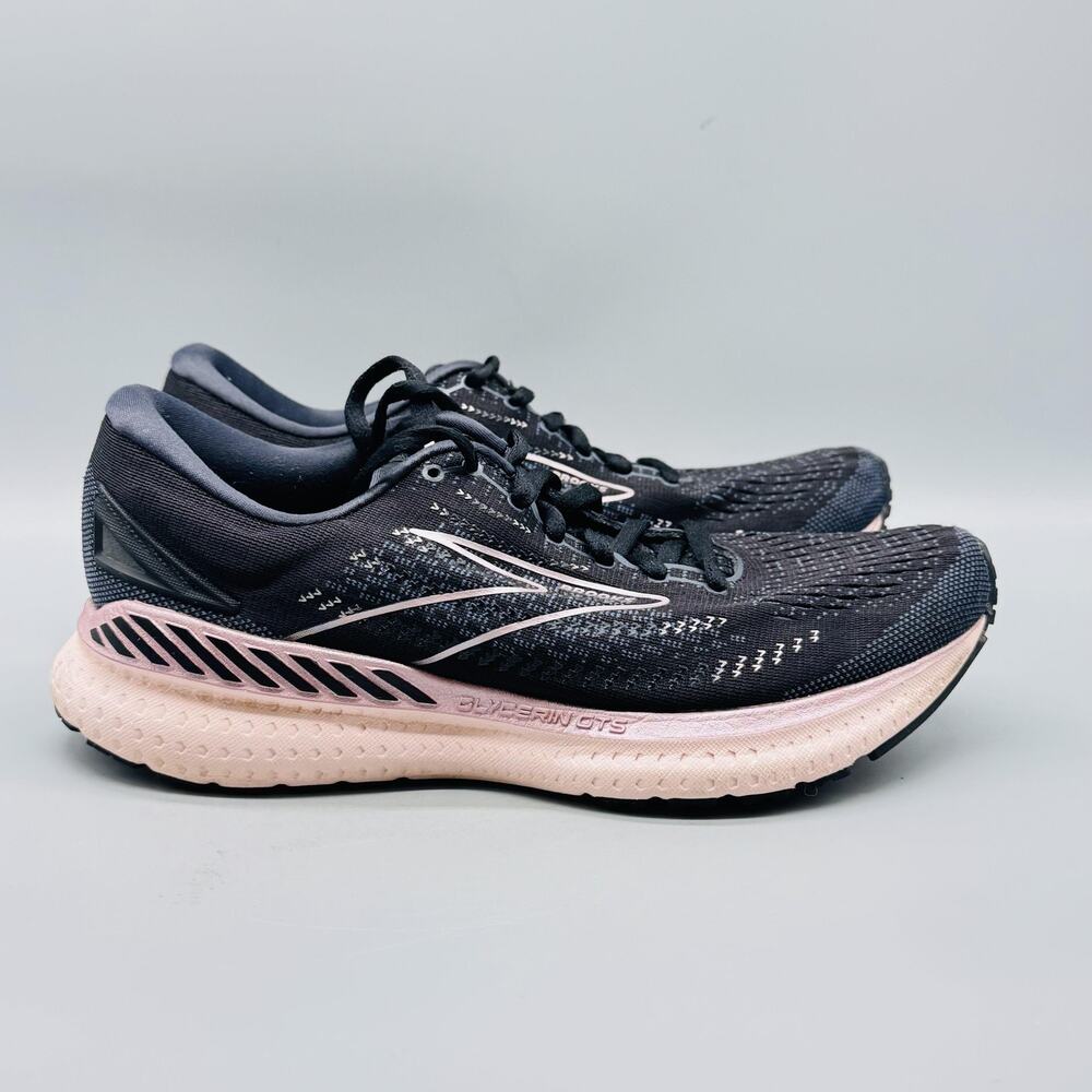 Brooks Shoes Womens 8.5 Black Pink Knit Glycerin 19 GTS Running Athletic Sneaker